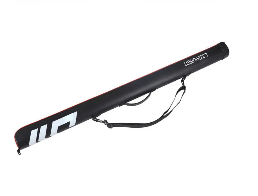 Hard cover lightweight PU leather fishing rod bag in black, 1.25m long, for single rod storage
