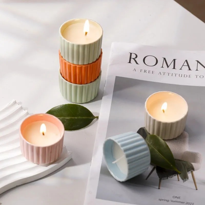 Indoor aromatherapy soy candle in ceramic cup with floral scent for bedroom use
