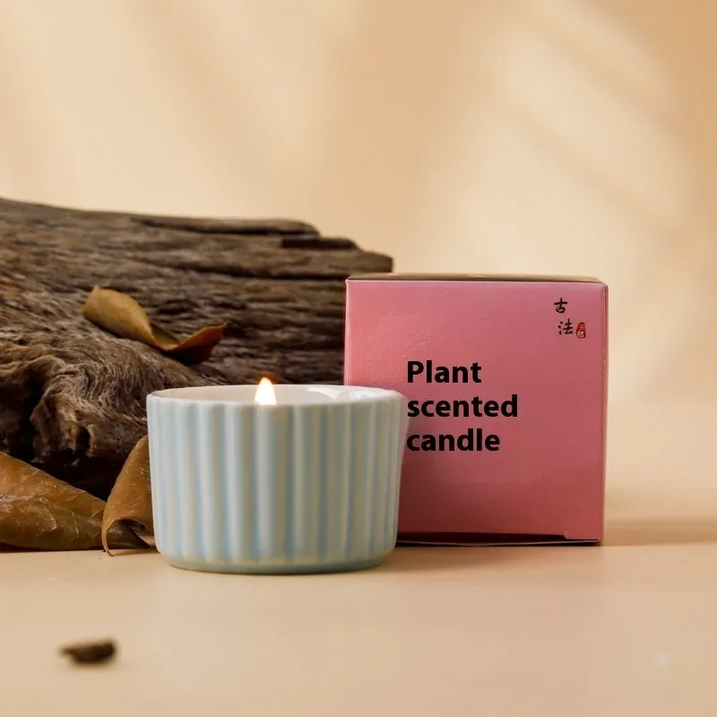 Indoor aromatherapy soy candle in ceramic cup with floral scent for bedroom use