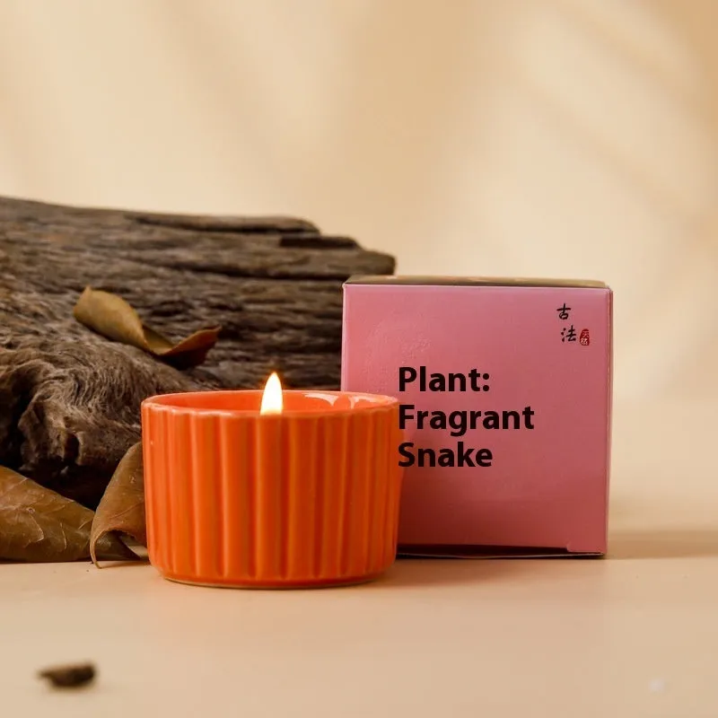 Indoor aromatherapy soy candle in ceramic cup with floral scent for bedroom use