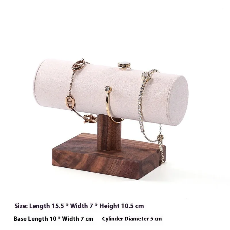 Solid wood antique style bracelet display stand with short cylinder inserts in choice of colours