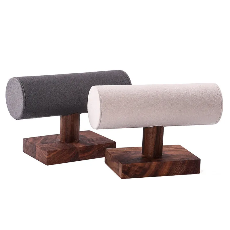 Solid wood antique style bracelet display stand with short cylinder inserts in choice of colours