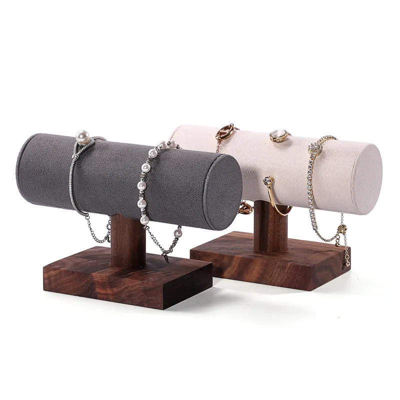 Solid wood antique style bracelet display stand with short cylinder inserts in choice of colours