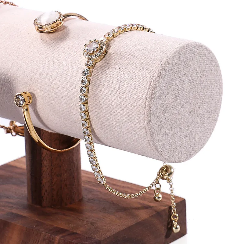Solid wood antique style bracelet display stand with short cylinder inserts in choice of colours