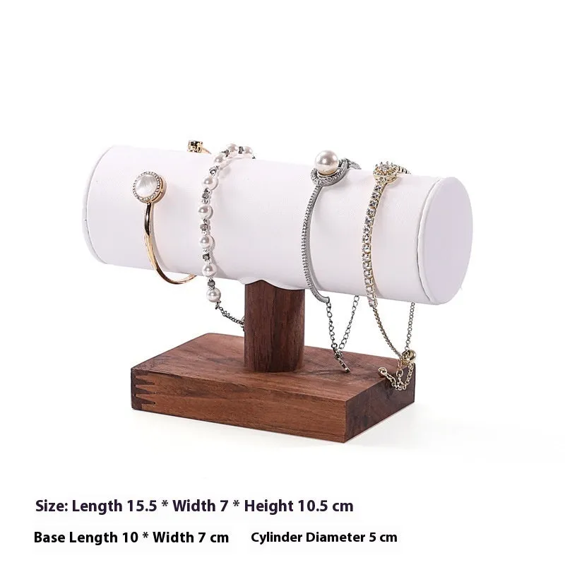 Solid wood antique style bracelet display stand with short cylinder inserts in choice of colours