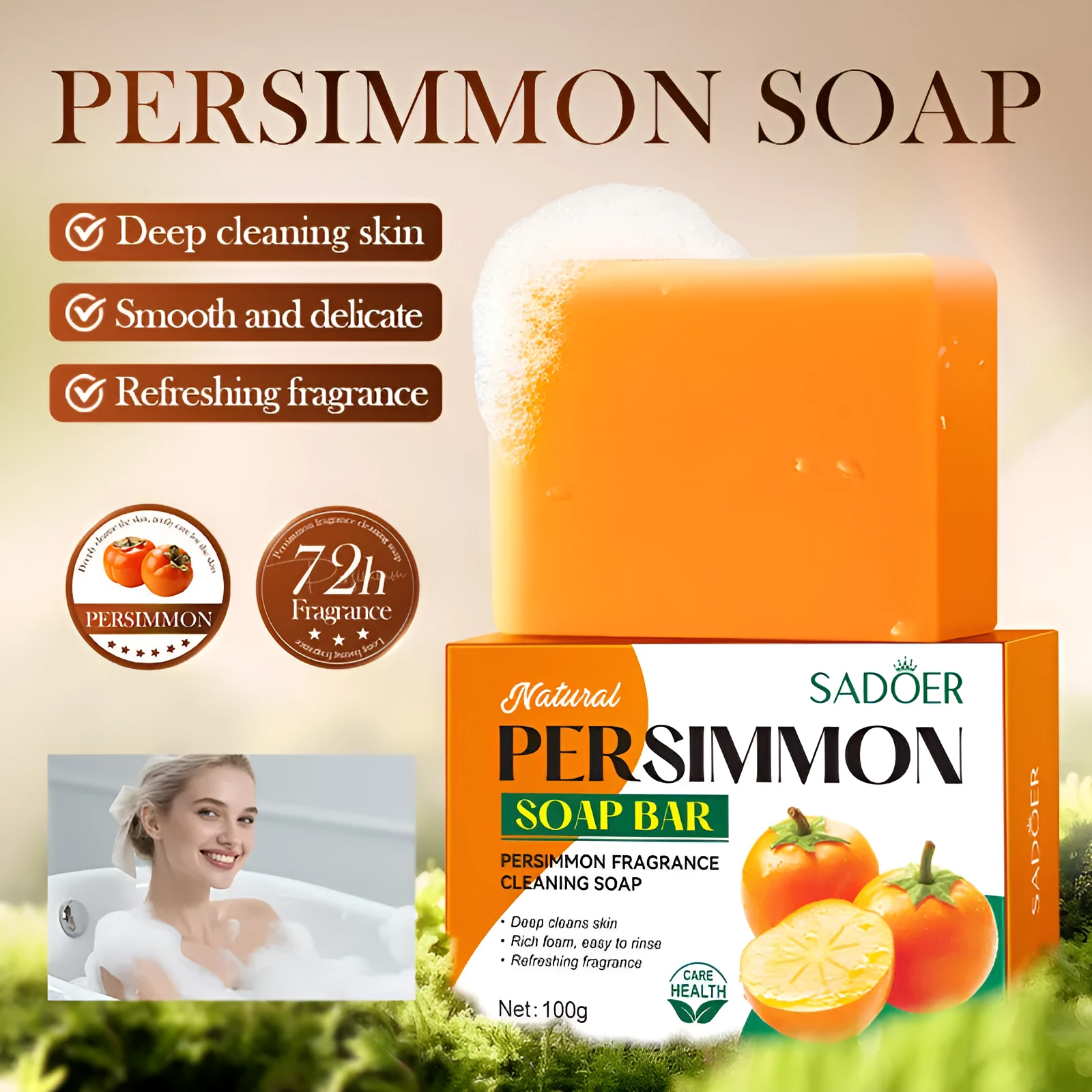 Universal Persimmon Fragrance Cleaning Soap 100g bar on neutral background