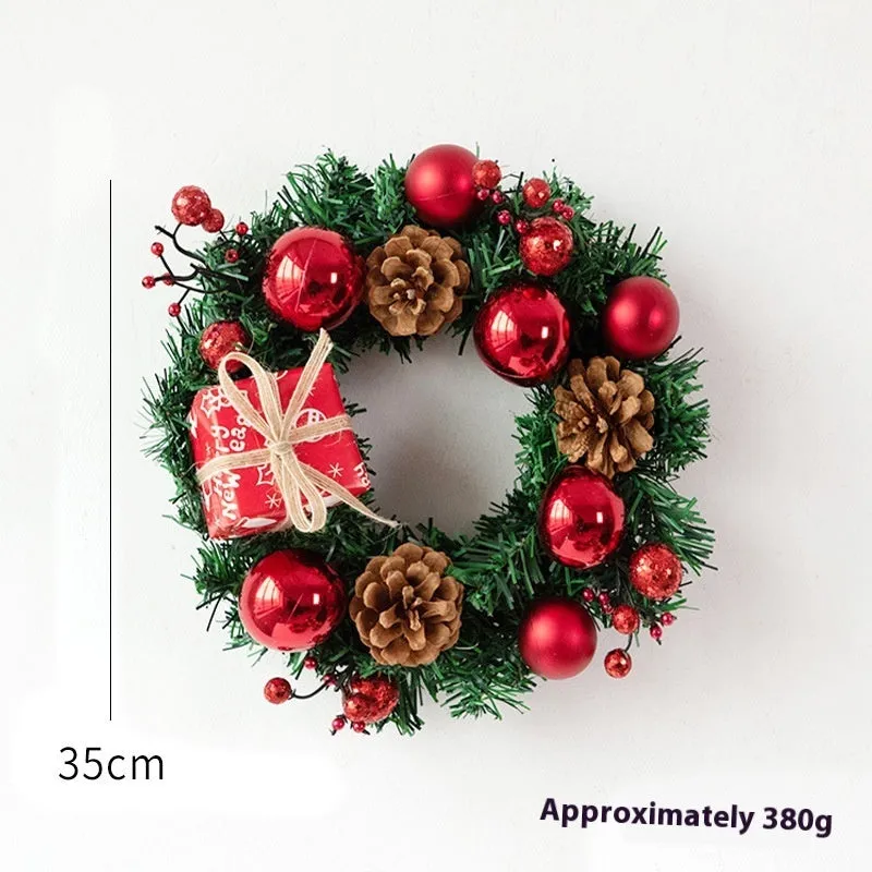 DIY rattan Christmas wreath ring door hanging decoration with red gift bag garland, PVC material, 25cm size