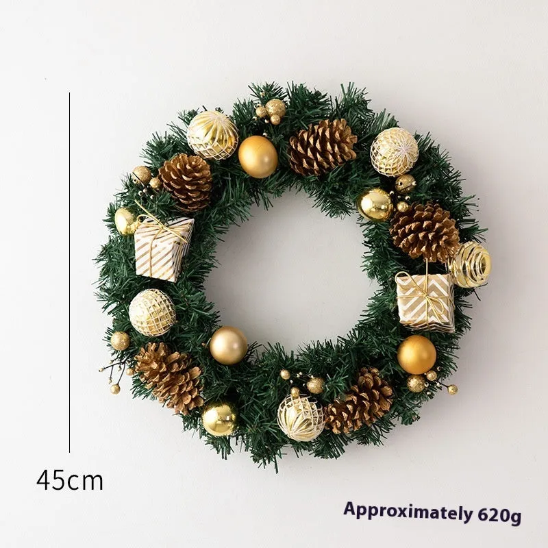 DIY rattan Christmas wreath ring door hanging decoration with red gift bag garland, PVC material, 25cm size
