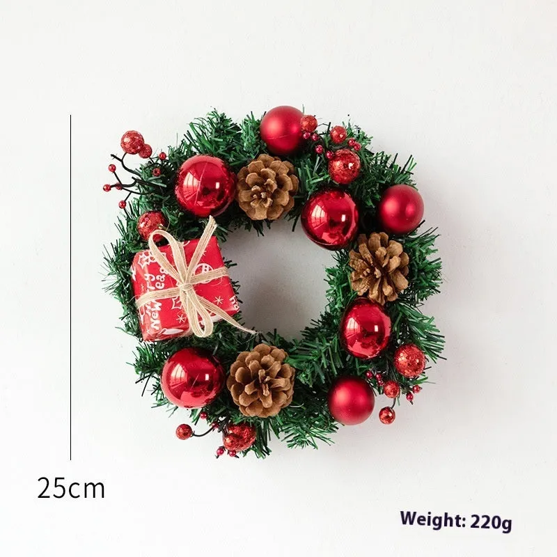 DIY rattan Christmas wreath ring door hanging decoration with red gift bag garland, PVC material, 25cm size