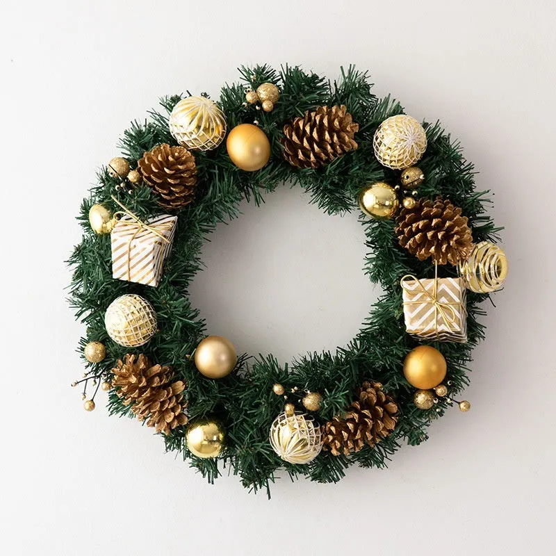 DIY rattan Christmas wreath ring door hanging decoration with red gift bag garland, PVC material, 25cm size