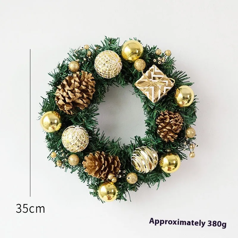 DIY rattan Christmas wreath ring door hanging decoration with red gift bag garland, PVC material, 25cm size