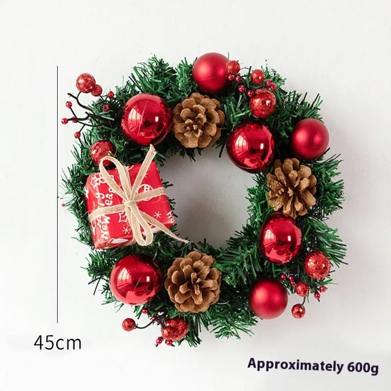 DIY rattan Christmas wreath ring door hanging decoration with red gift bag garland, PVC material, 25cm size