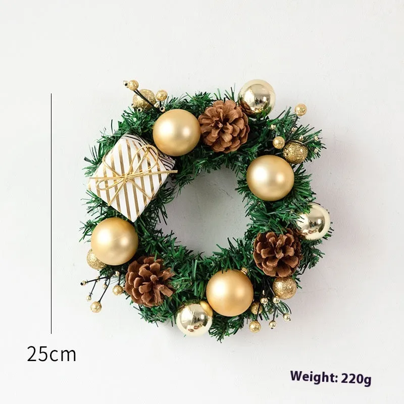 DIY rattan Christmas wreath ring door hanging decoration with red gift bag garland, PVC material, 25cm size