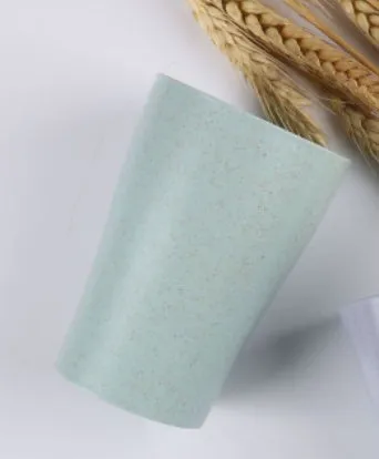 Nordic blue round water cup made from wheat straw PP with cylindrical single-layer design, 201-300ml capacity