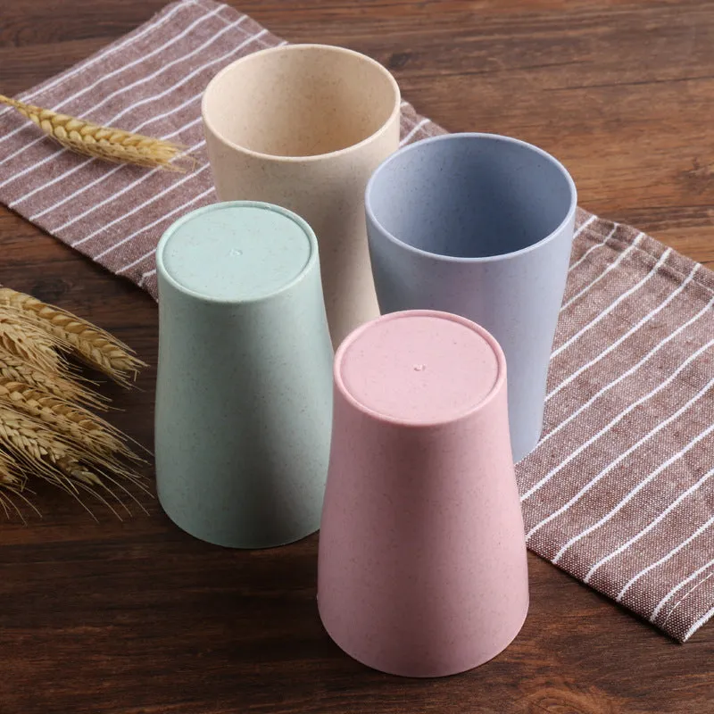 Nordic blue round water cup made from wheat straw PP with cylindrical single-layer design, 201-300ml capacity