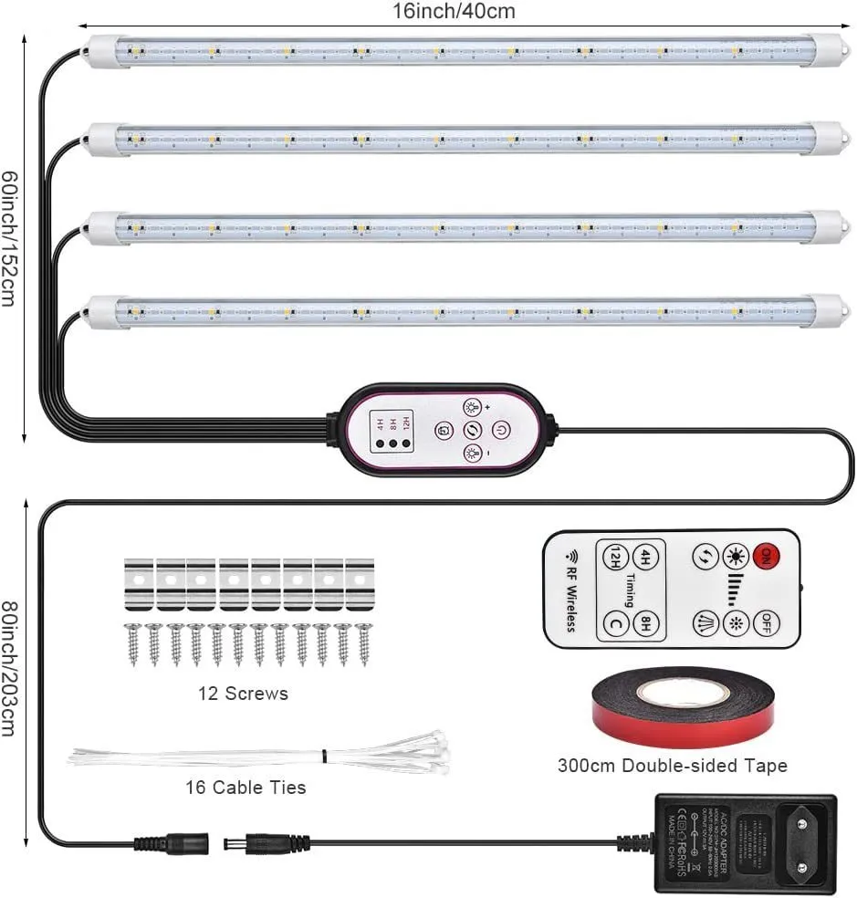 LED grow light with red blue and yellow full spectrum 216 beads aluminium shell remote control 410mm length