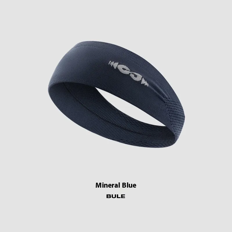 Seamless knitted exercise hair band in black, grey, and blue for sports.