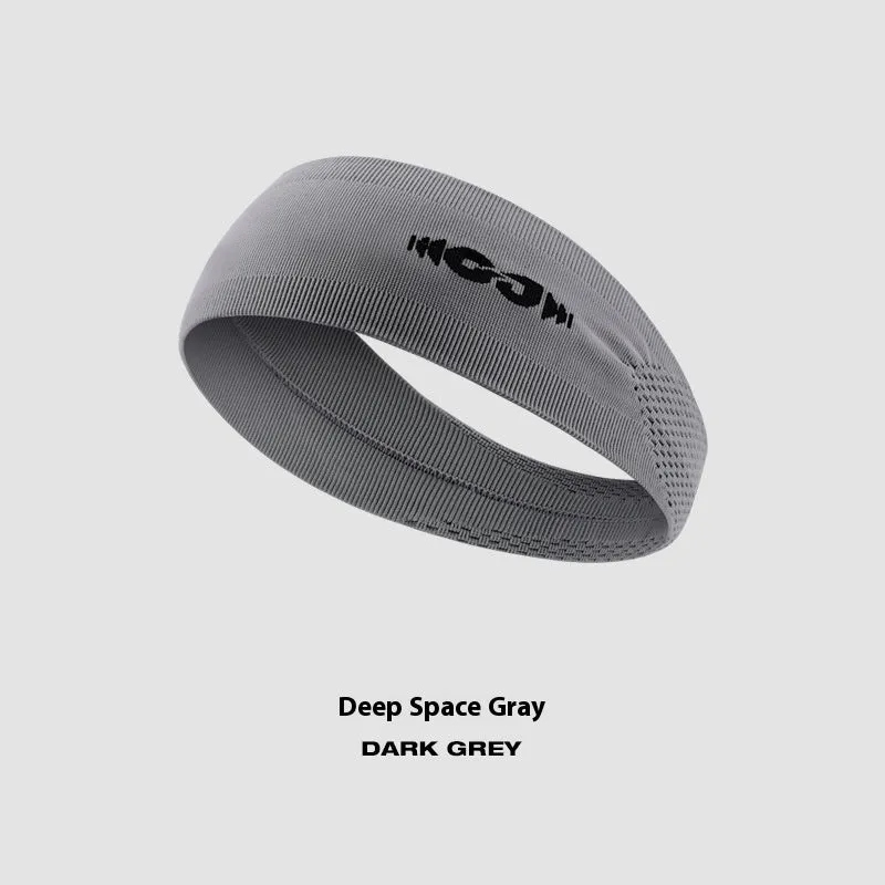 Seamless knitted exercise hair band in black, grey, and blue for sports.