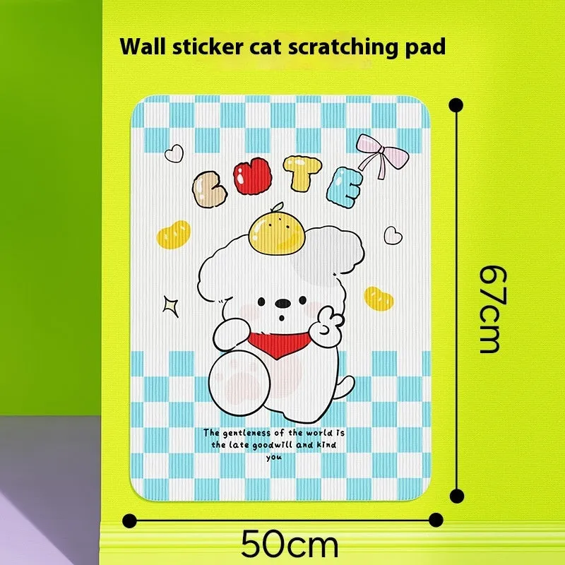 Cartoon felt vertical cat scratch board with Happy Kitten design mounted on wall