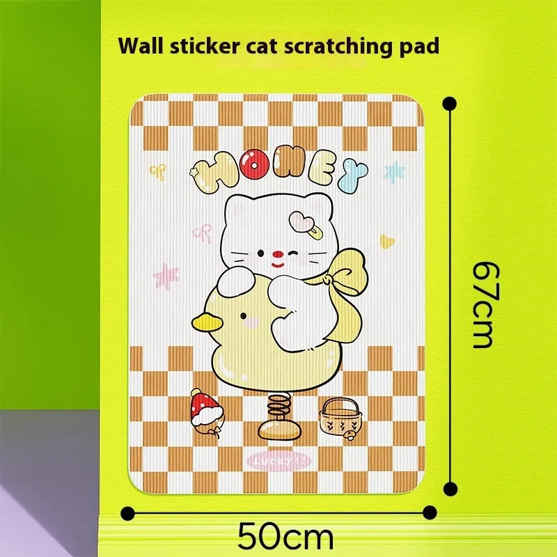 Cartoon felt vertical cat scratch board with Happy Kitten design mounted on wall