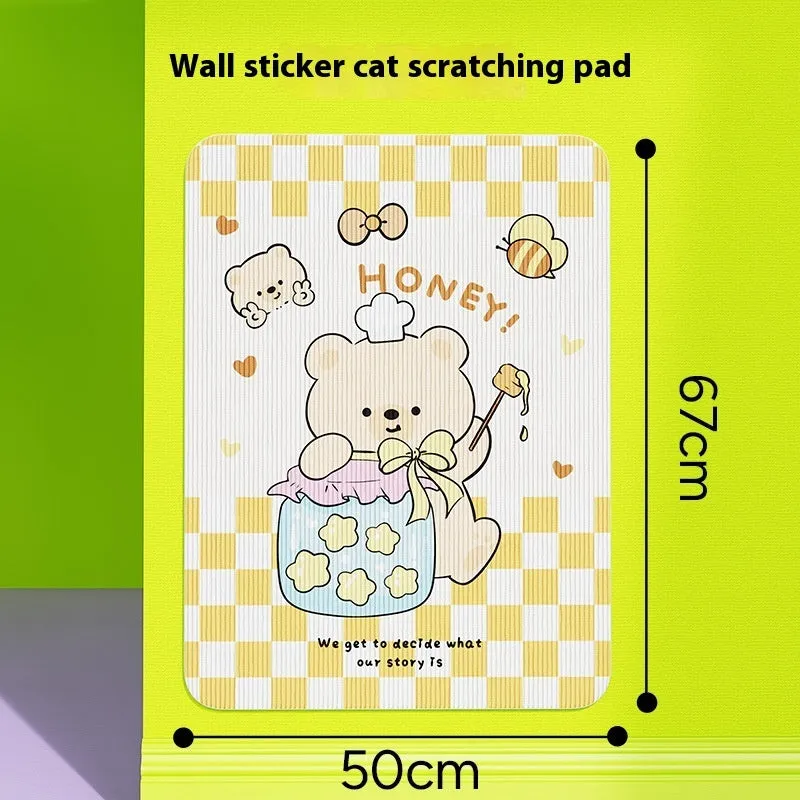 Cartoon felt vertical cat scratch board with Happy Kitten design mounted on wall