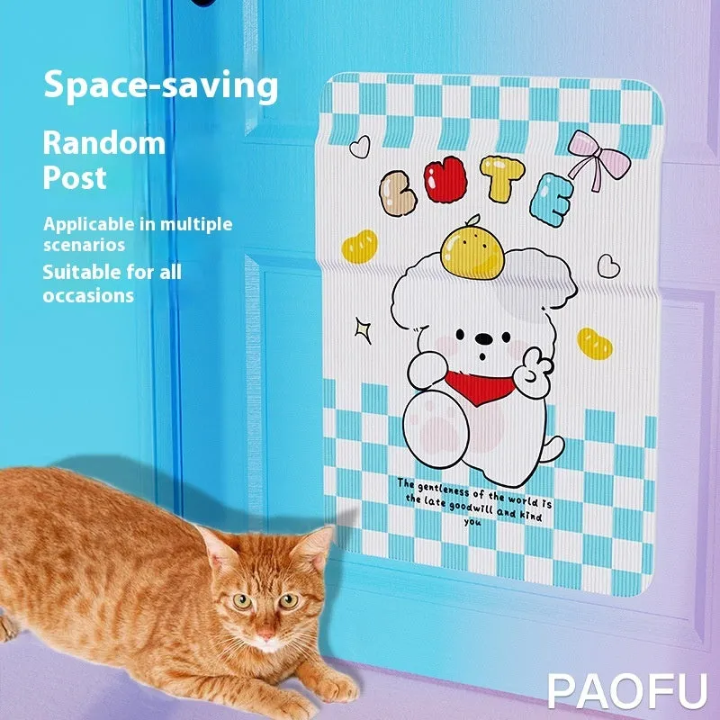 Cartoon felt vertical cat scratch board with Happy Kitten design mounted on wall
