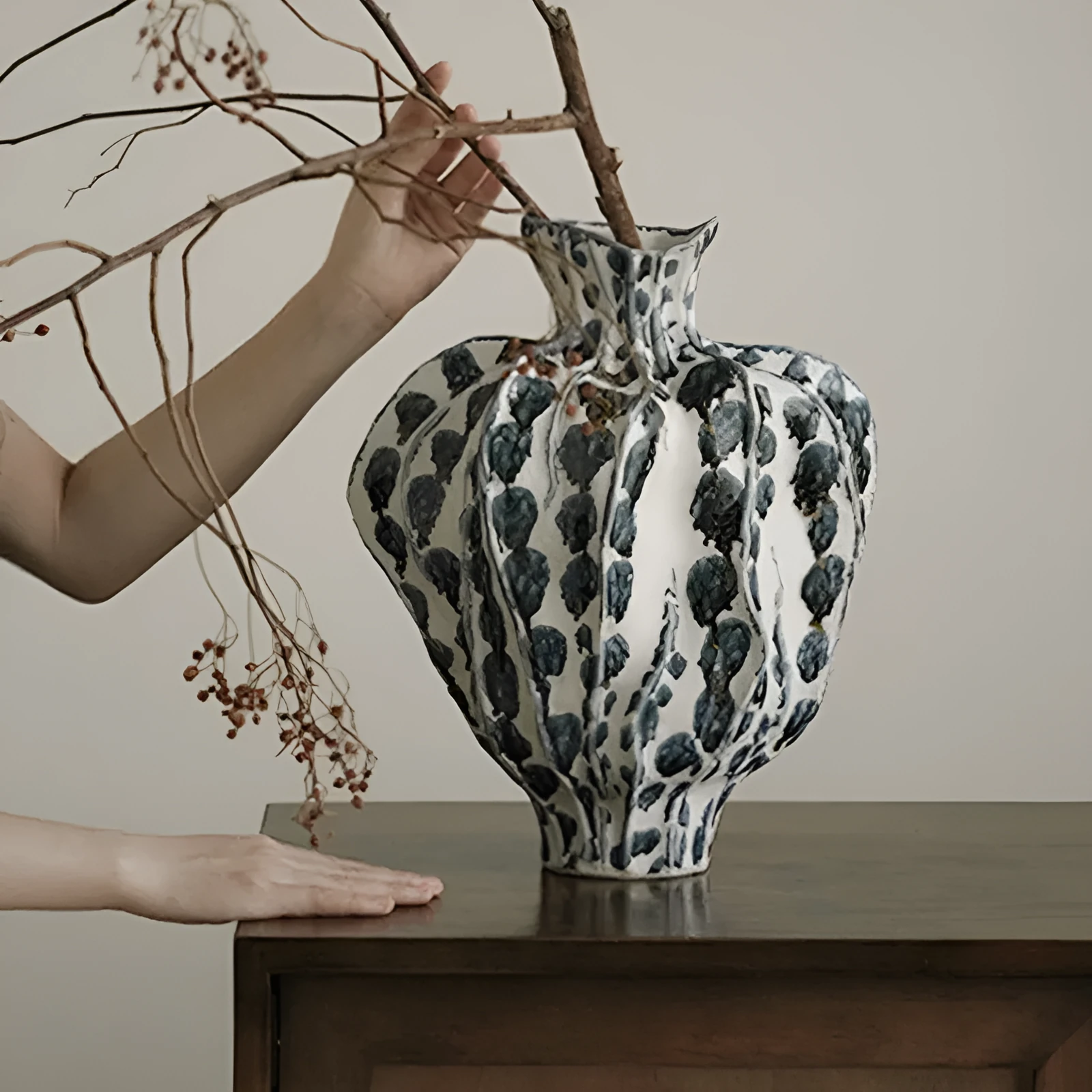 Handmade celadon ceramic vase with glass finish in modern simplicity style