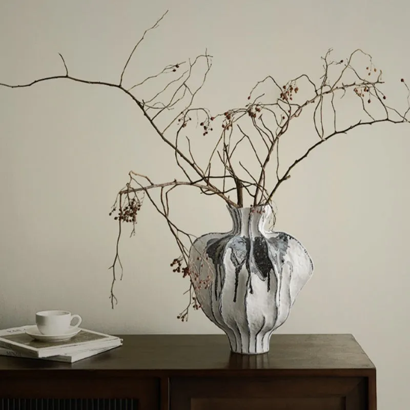Handmade celadon ceramic vase with glass finish in modern simplicity style