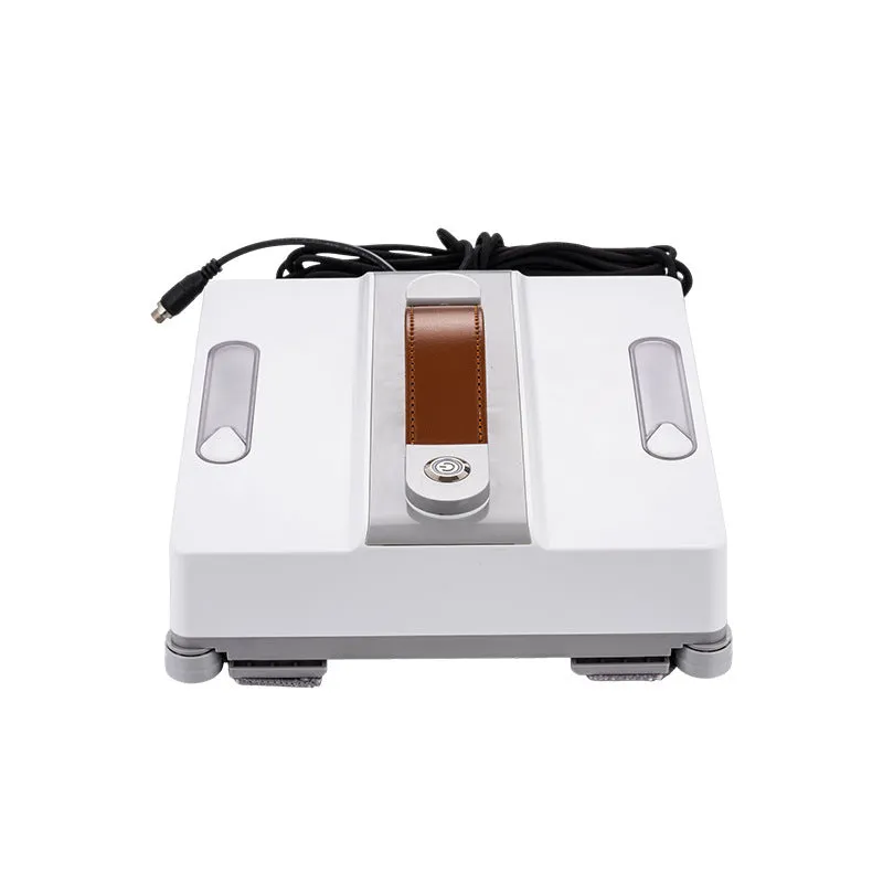 White square intelligent window cleaning robot for high-rise windows, showing control panel.