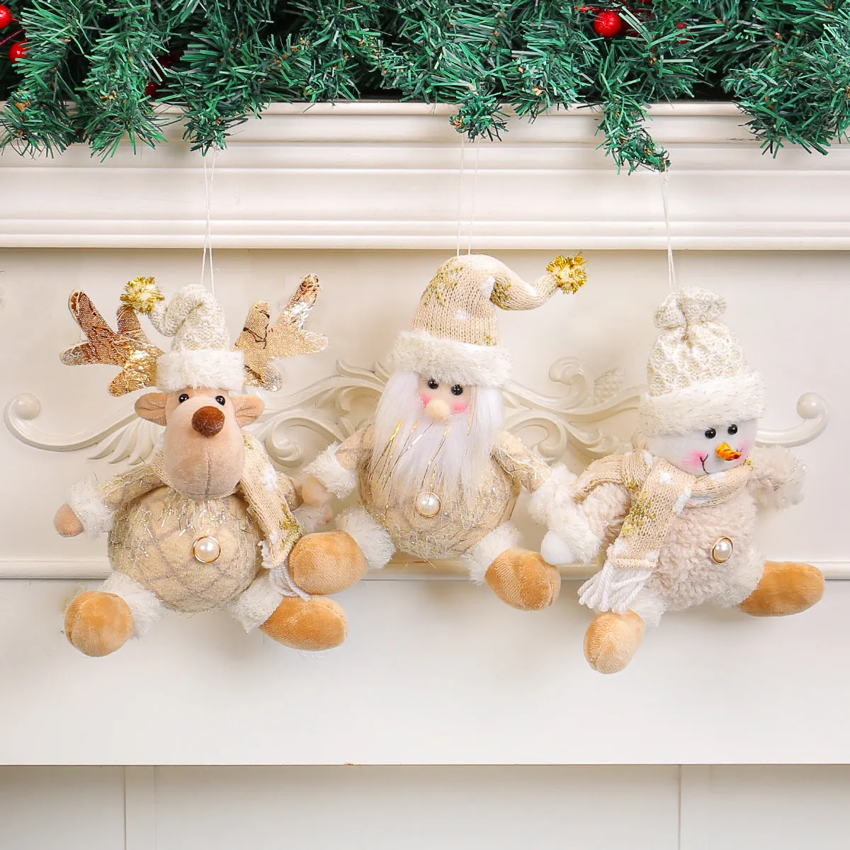 Santa Claus doll Christmas tree pendant with snowman and deer scene layout in plastic and cloth