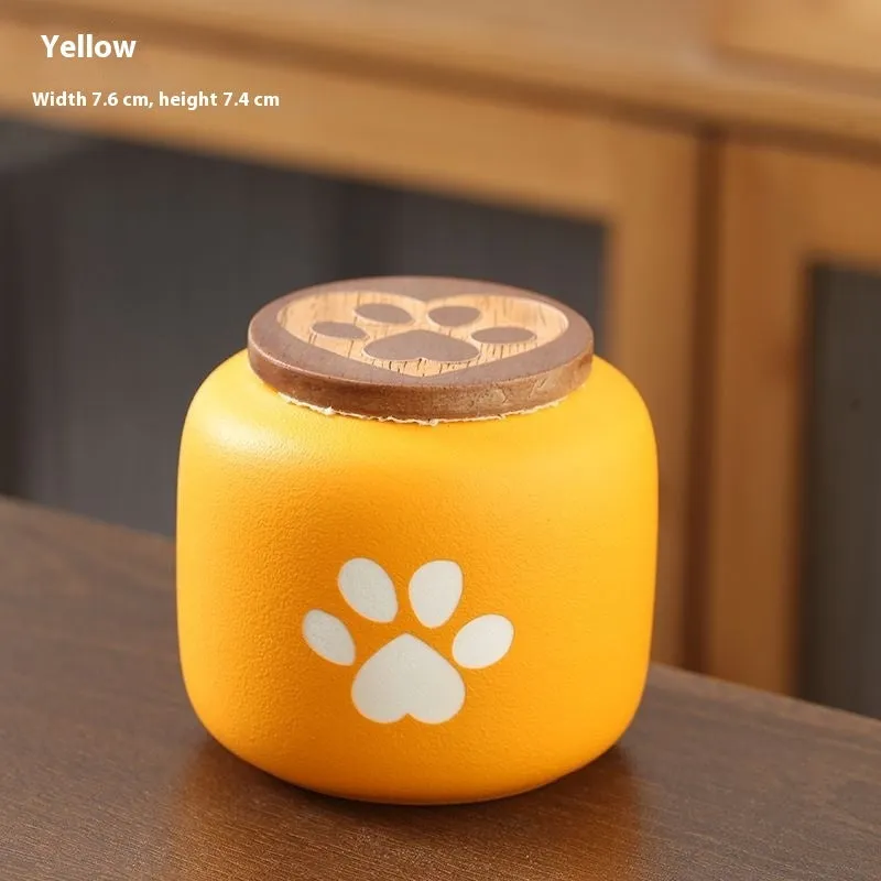 Ceramic pet funeral urn moisture-proof footprint design 180ml or 500ml black red white yellow
