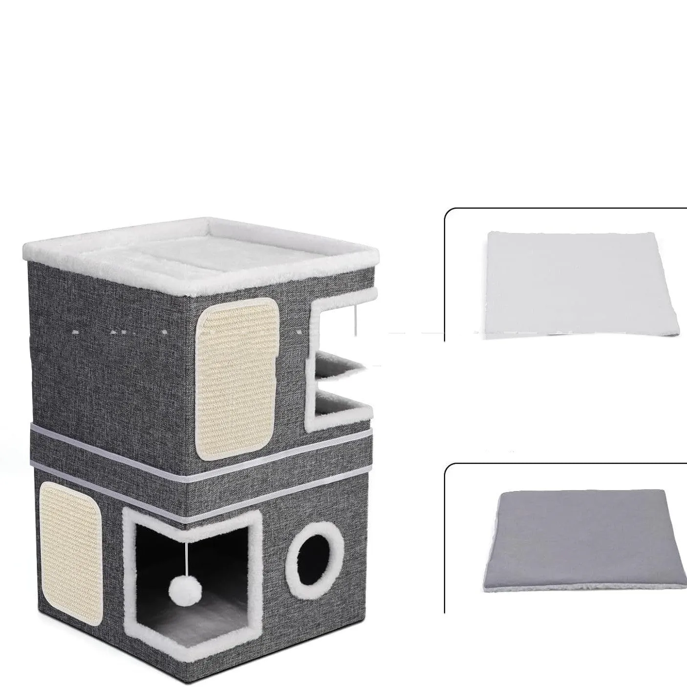 Foldable three-layer right angle cat nest in dark gray cloth measuring 40x40x61CM for dogs and cats