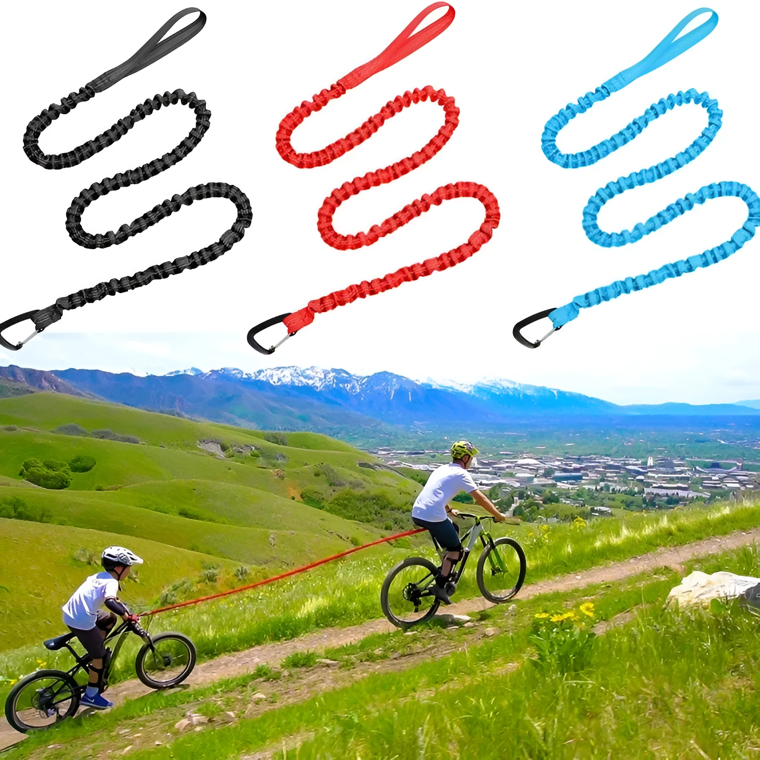 Metal bicycle hand holding rope for parent-child mountain bike pull in free size, available in red