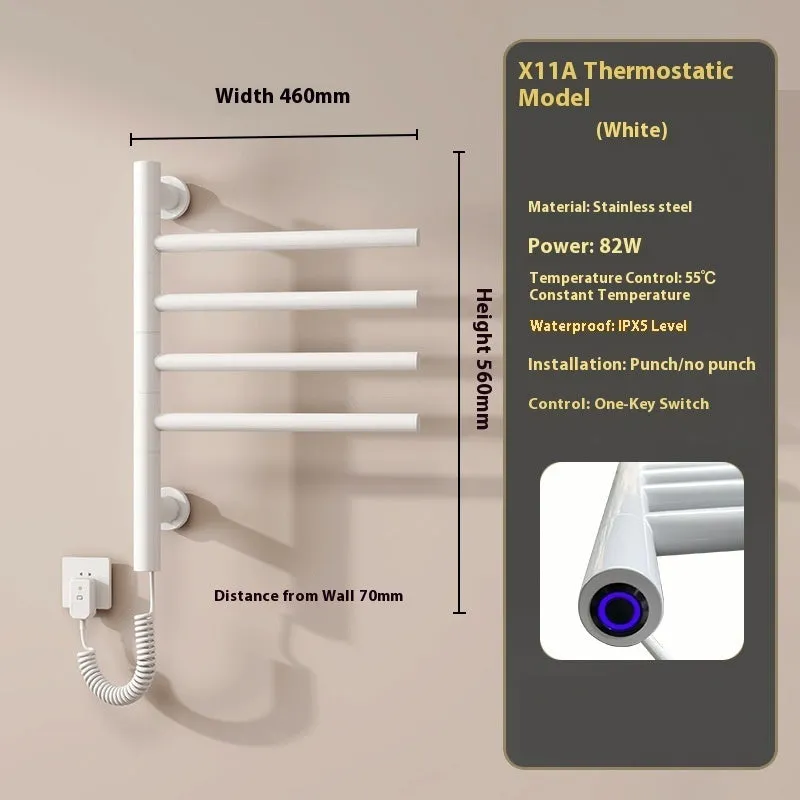 5-layer stainless steel electric towel rack in black with punch-free mounting and WiFi control