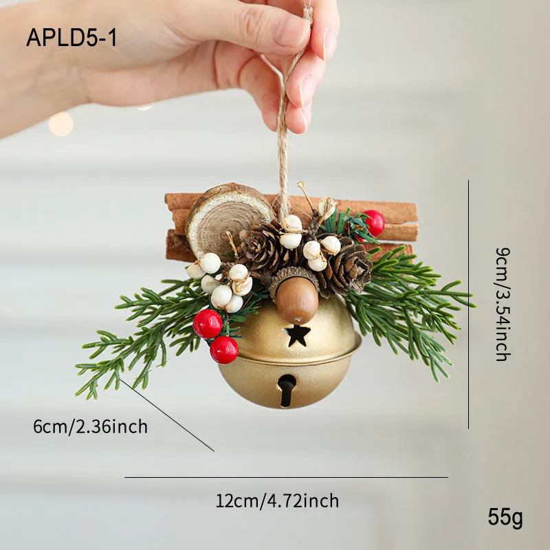 Wrought iron window hanging ornament with a jingling bell, antlers, and pine cone design in a choice of colours.