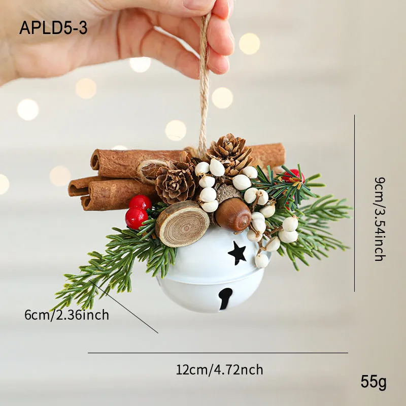 Wrought iron window hanging ornament with a jingling bell, antlers, and pine cone design in a choice of colours.