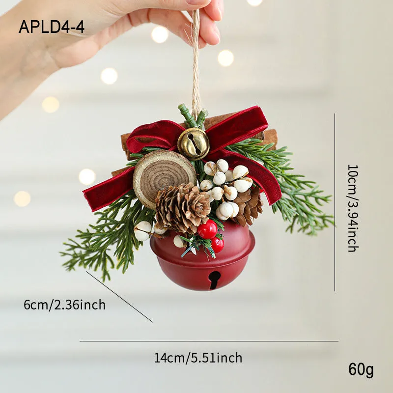 Wrought iron window hanging ornament with a jingling bell, antlers, and pine cone design in a choice of colours.