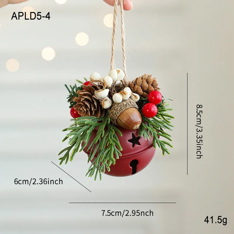 Wrought iron window hanging ornament with a jingling bell, antlers, and pine cone design in a choice of colours.