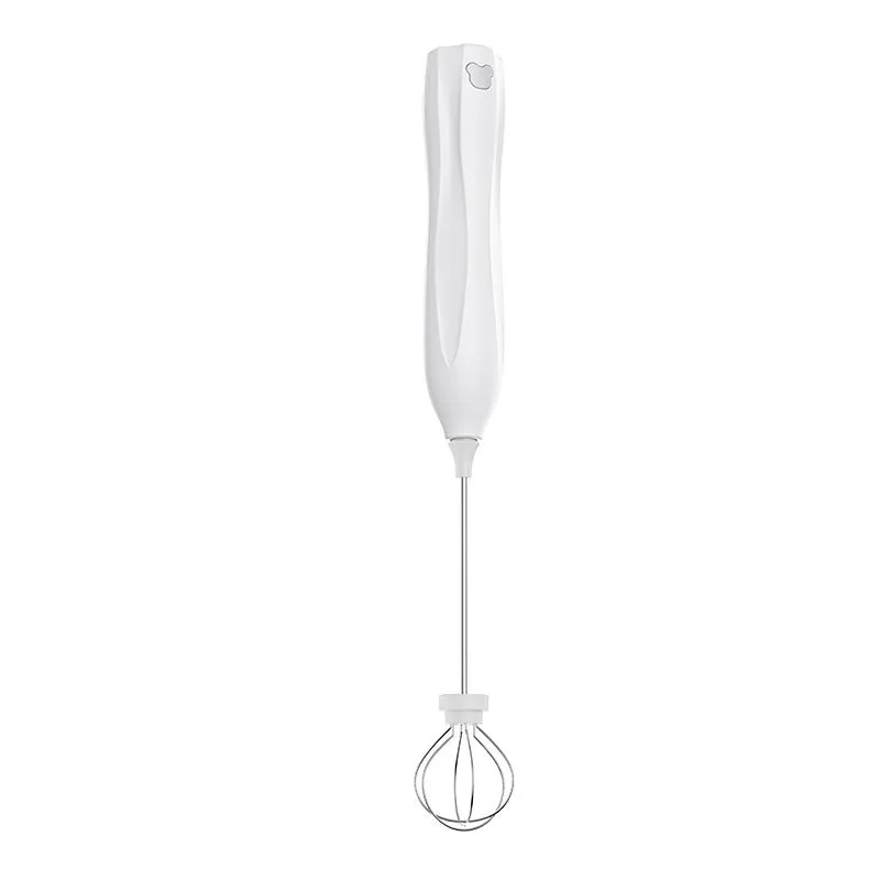 Handheld personalised milk frother in beige, black, or white with stainless steel whisk and Type-C charging port.