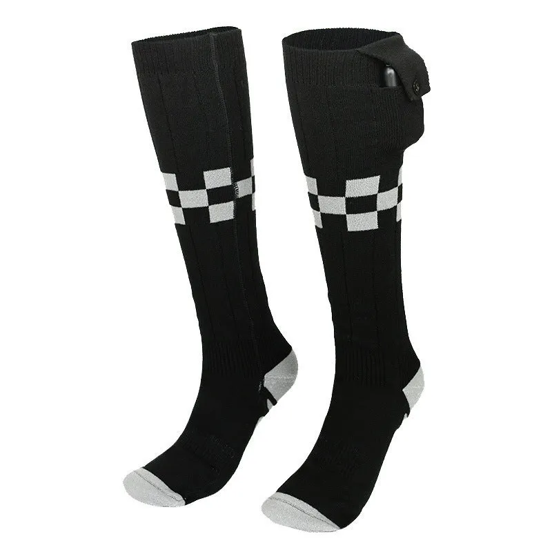 Smart APP controlled heated ski socks in black and gray mesh with far infrared heating and USB rechargeable battery
