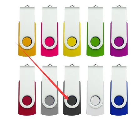 32GB rotating USB drive with metal and plastic case, indicator light, and compact 57x19x10mm size