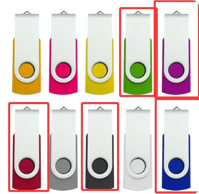 32GB rotating USB drive with metal and plastic case, indicator light, and compact 57x19x10mm size
