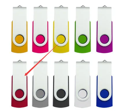 32GB rotating USB drive with metal and plastic case, indicator light, and compact 57x19x10mm size
