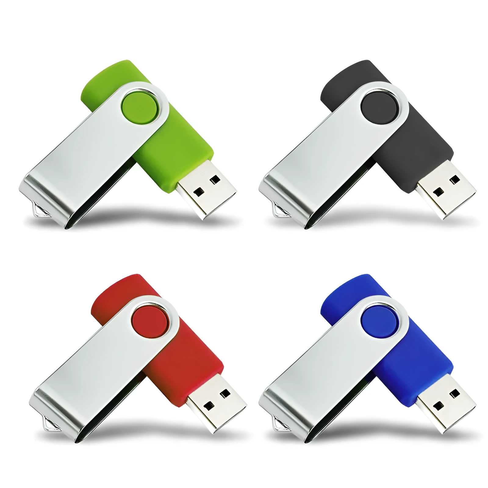 32GB rotating USB drive with metal and plastic case, indicator light, and compact 57x19x10mm size