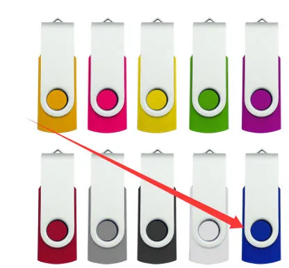 32GB rotating USB drive with metal and plastic case, indicator light, and compact 57x19x10mm size