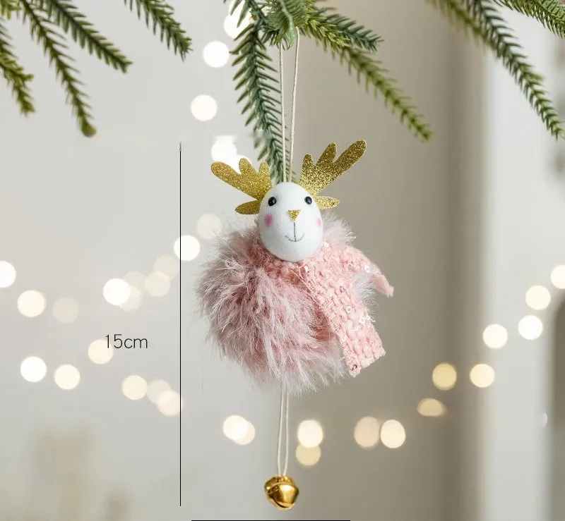 Pink plush snowman doll Christmas pendant with cloth material and modern art styling