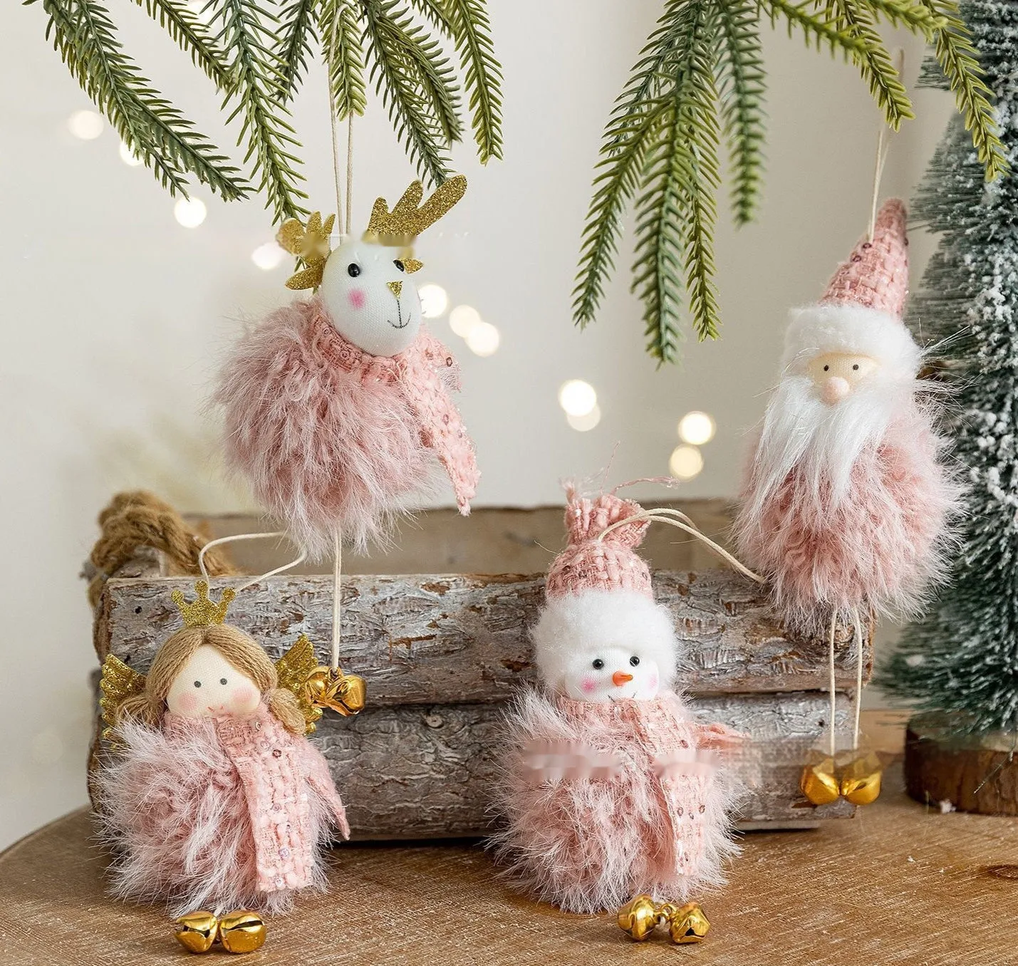 Pink plush snowman doll Christmas pendant with cloth material and modern art styling