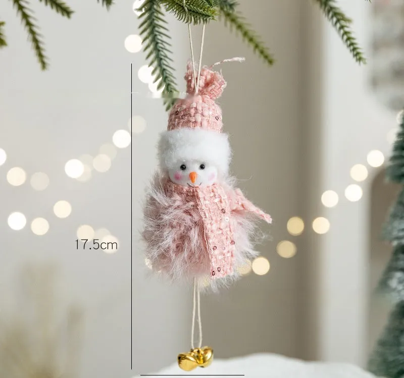 Pink plush snowman doll Christmas pendant with cloth material and modern art styling