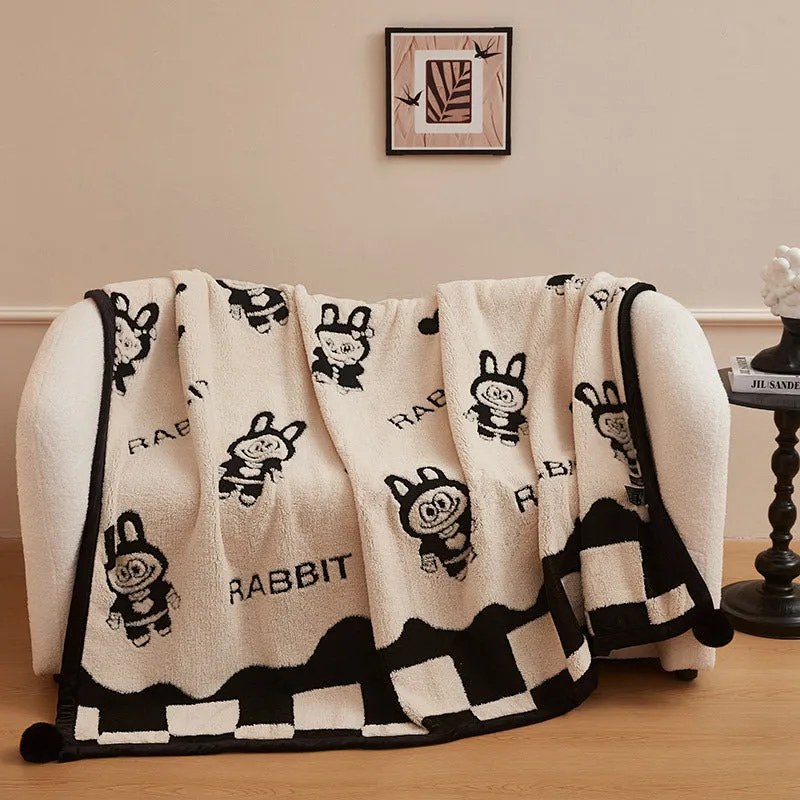 Cationic velvet multifunctional blanket in Panda Ball colour, soft fleece throw for autumn winter