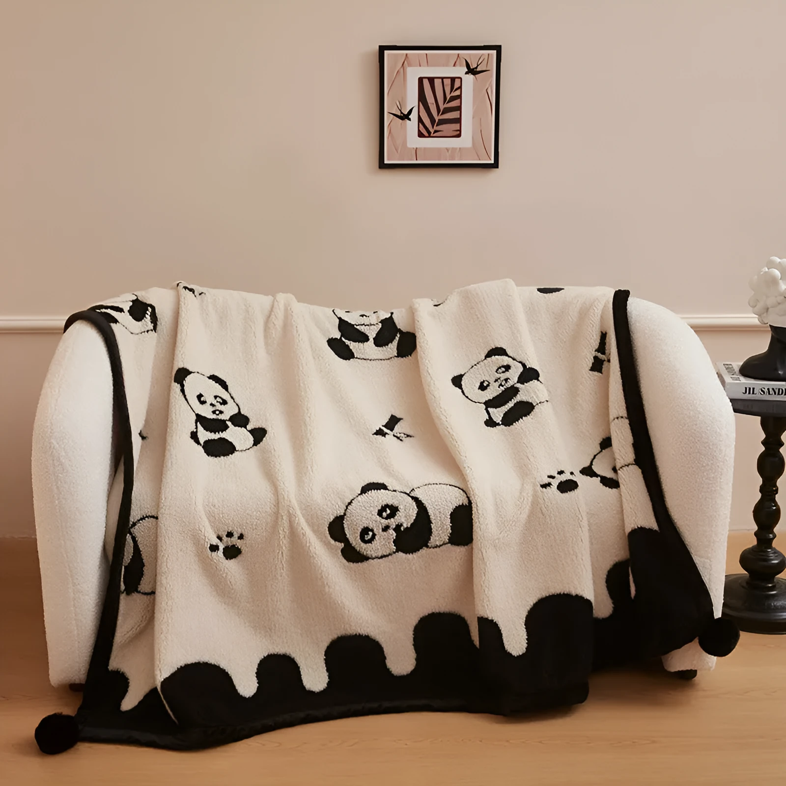 Cationic velvet multifunctional blanket in Panda Ball colour, soft fleece throw for autumn winter